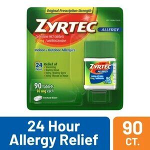 Zyrtec 24 Hour Allergy Relief Tablets with 10 mg Cetirizine, 90 Ct, Exp 3/2027